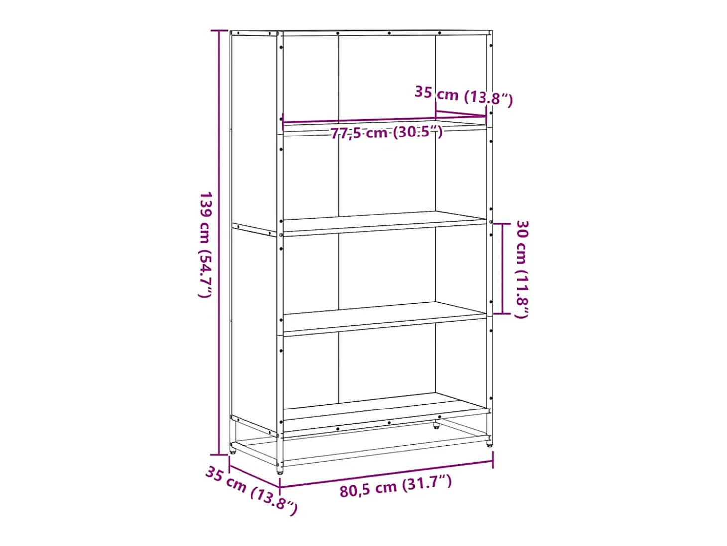 Estantería de madera de ingeniería marrón roble 80,5x35x139 cm