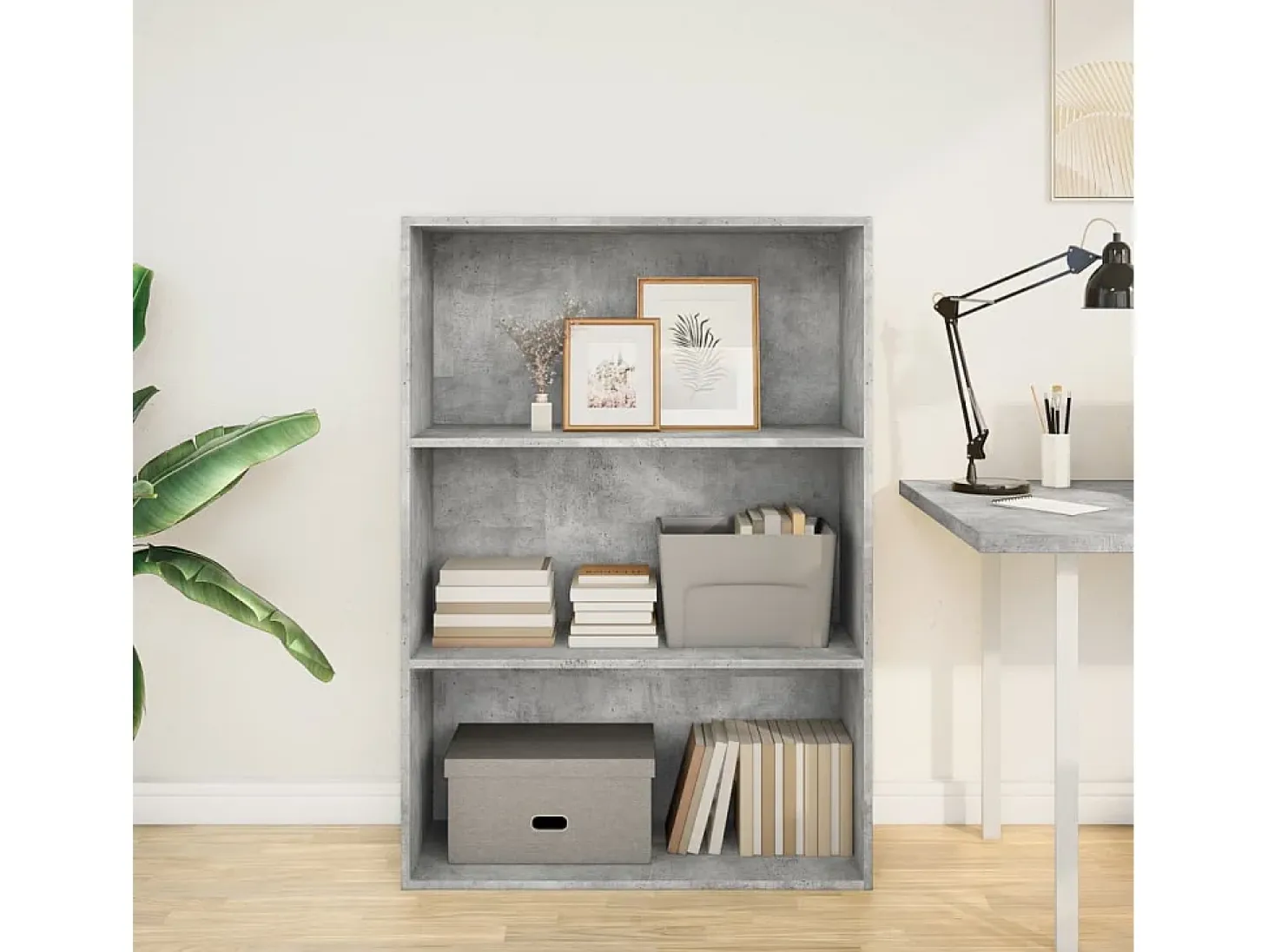 Estantería de madera de ingeniería gris hormigón 80x30x114 cm