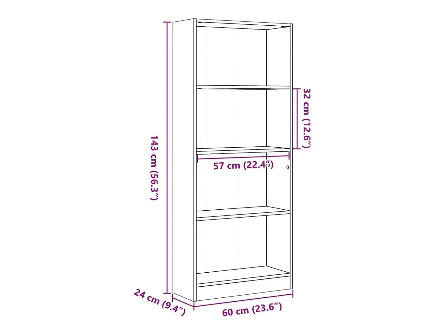 Estantería de madera de ingeniería roble Sonoma 60x24x143 cm