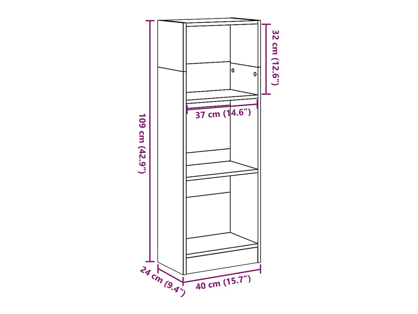 Estantería de madera de ingeniería gris hormigón 40x24x109 cm
