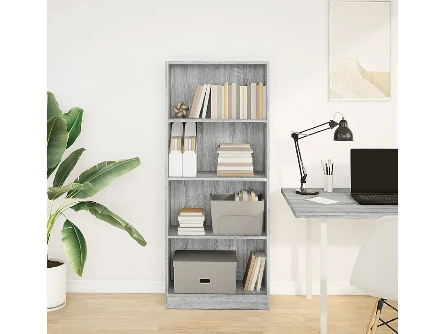 Estantería de madera de ingeniería gris Sonoma 60x24x143 cm