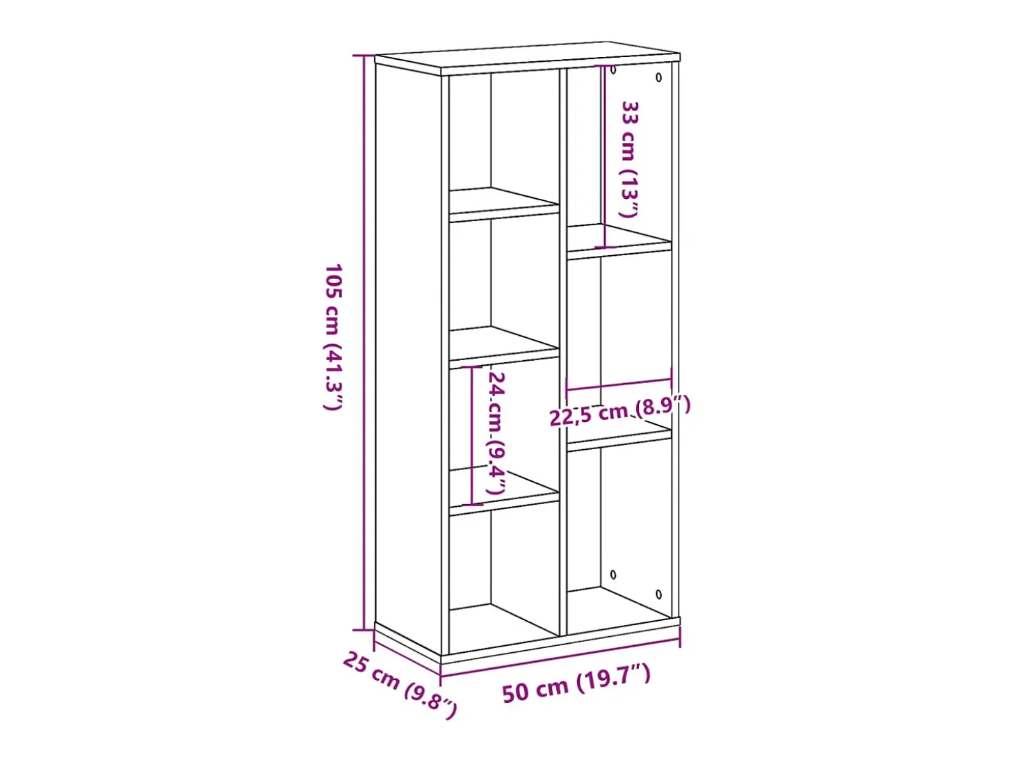 Estantería de madera de ingeniería gris Sonoma 50x25x105 cm