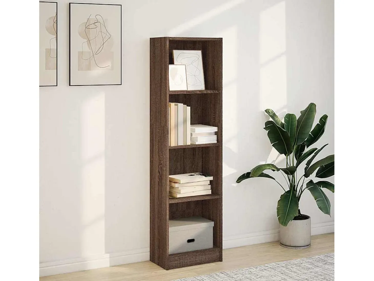 Estantería de madera de ingeniería marrón roble 40x24x143 cm