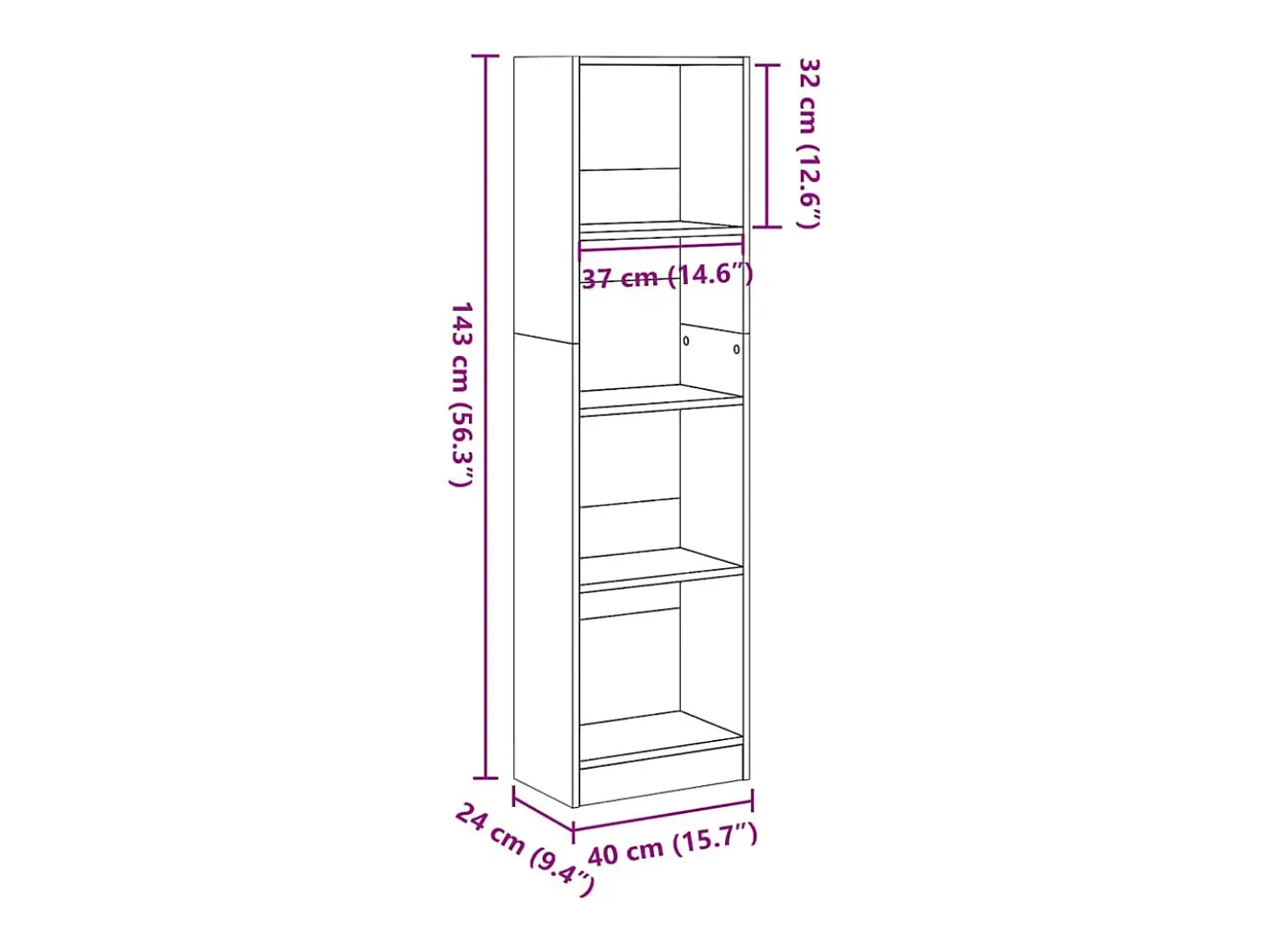 Estantería de madera de ingeniería marrón roble 40x24x143 cm