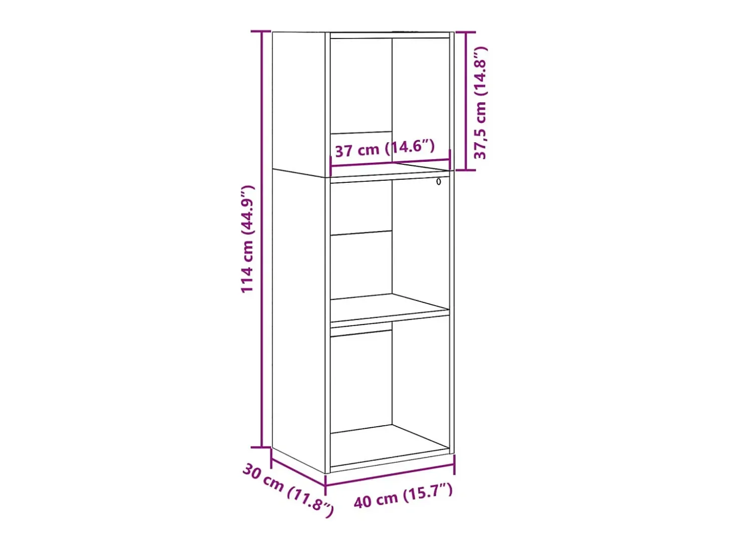 Estantería de madera de ingeniería gris hormigón 40x30x114 cm