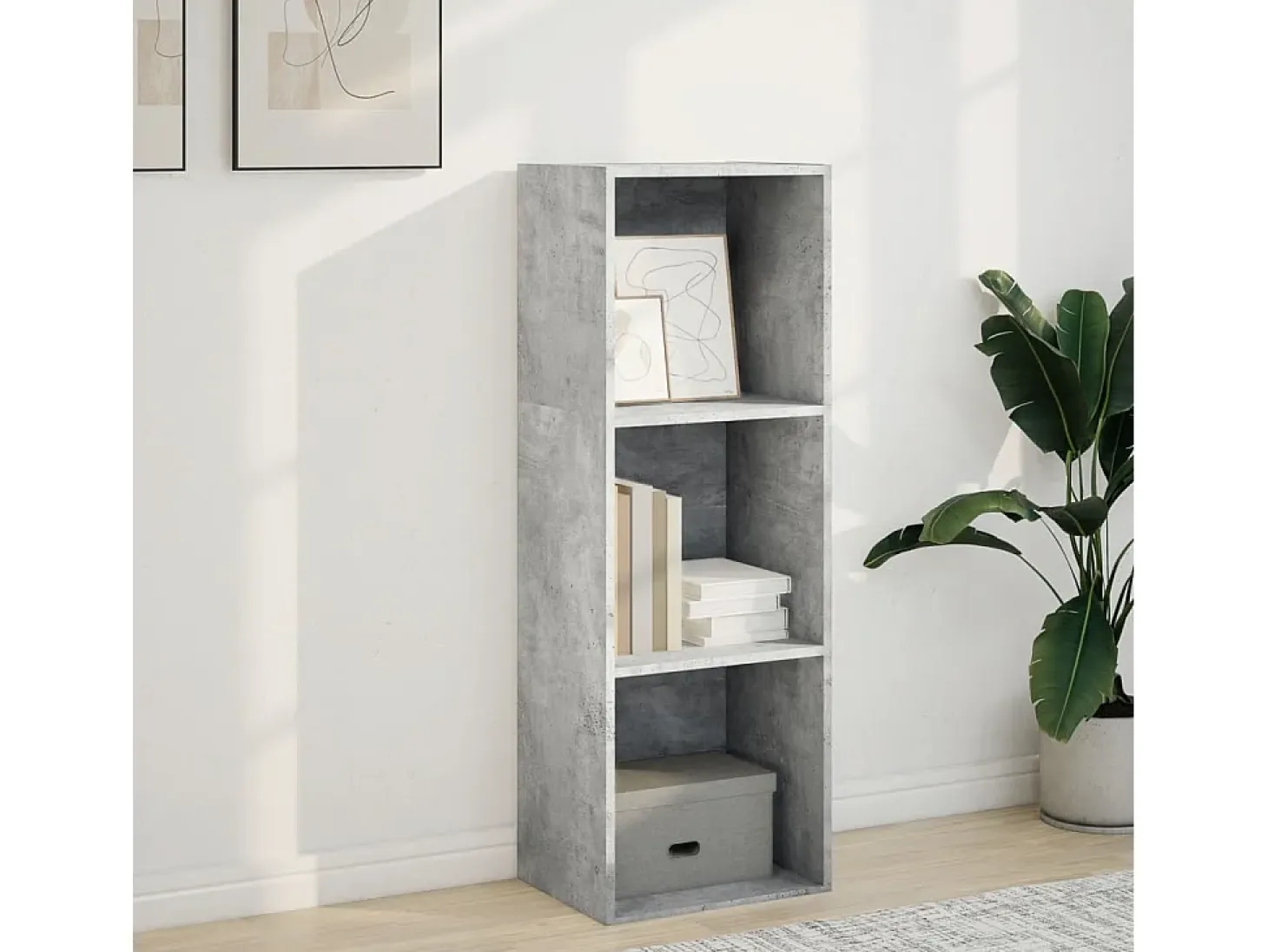 Estantería de madera de ingeniería gris hormigón 40x30x114 cm