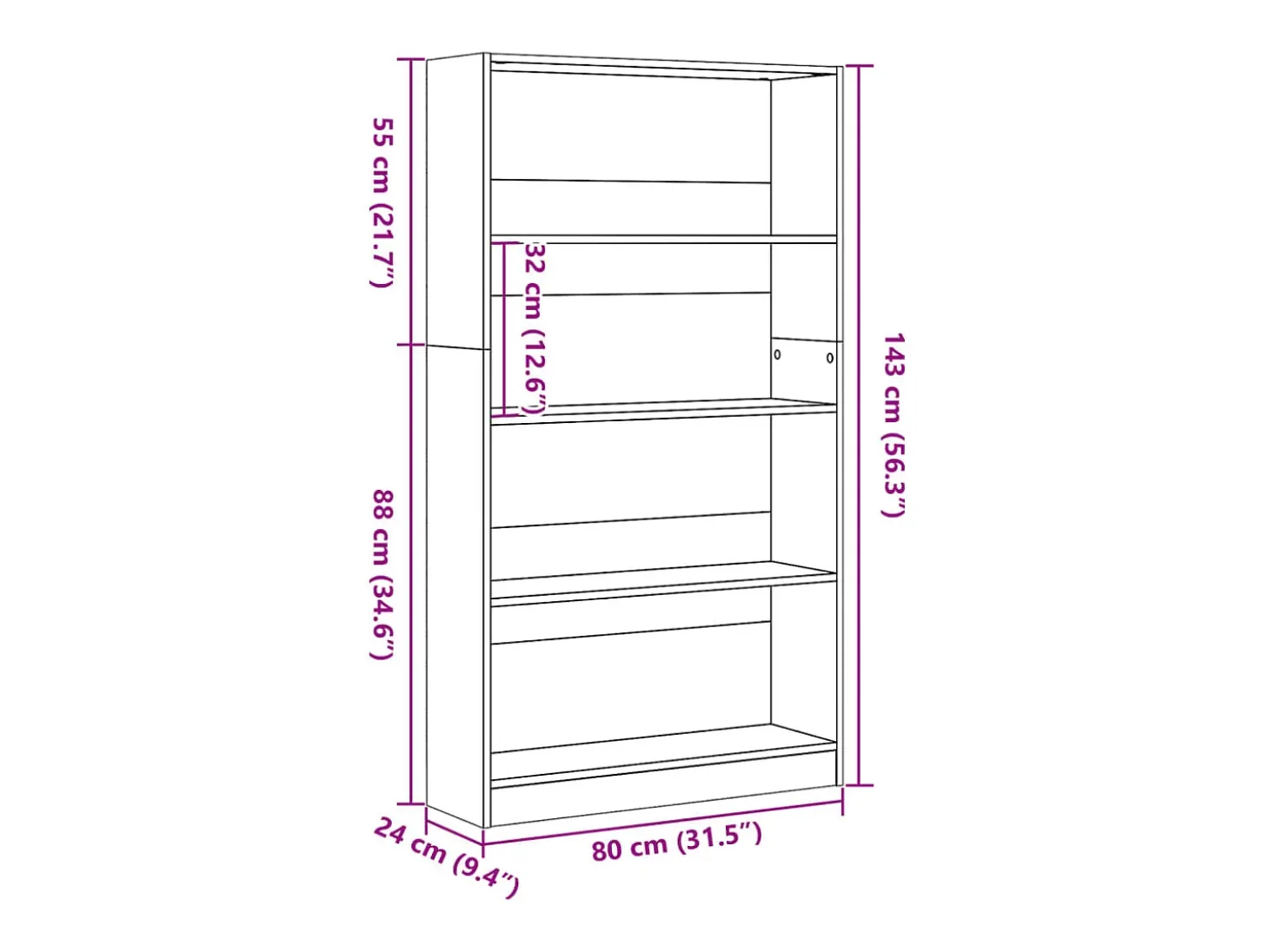 Estantería de madera de ingeniería gris hormigón 80x24x143 cm