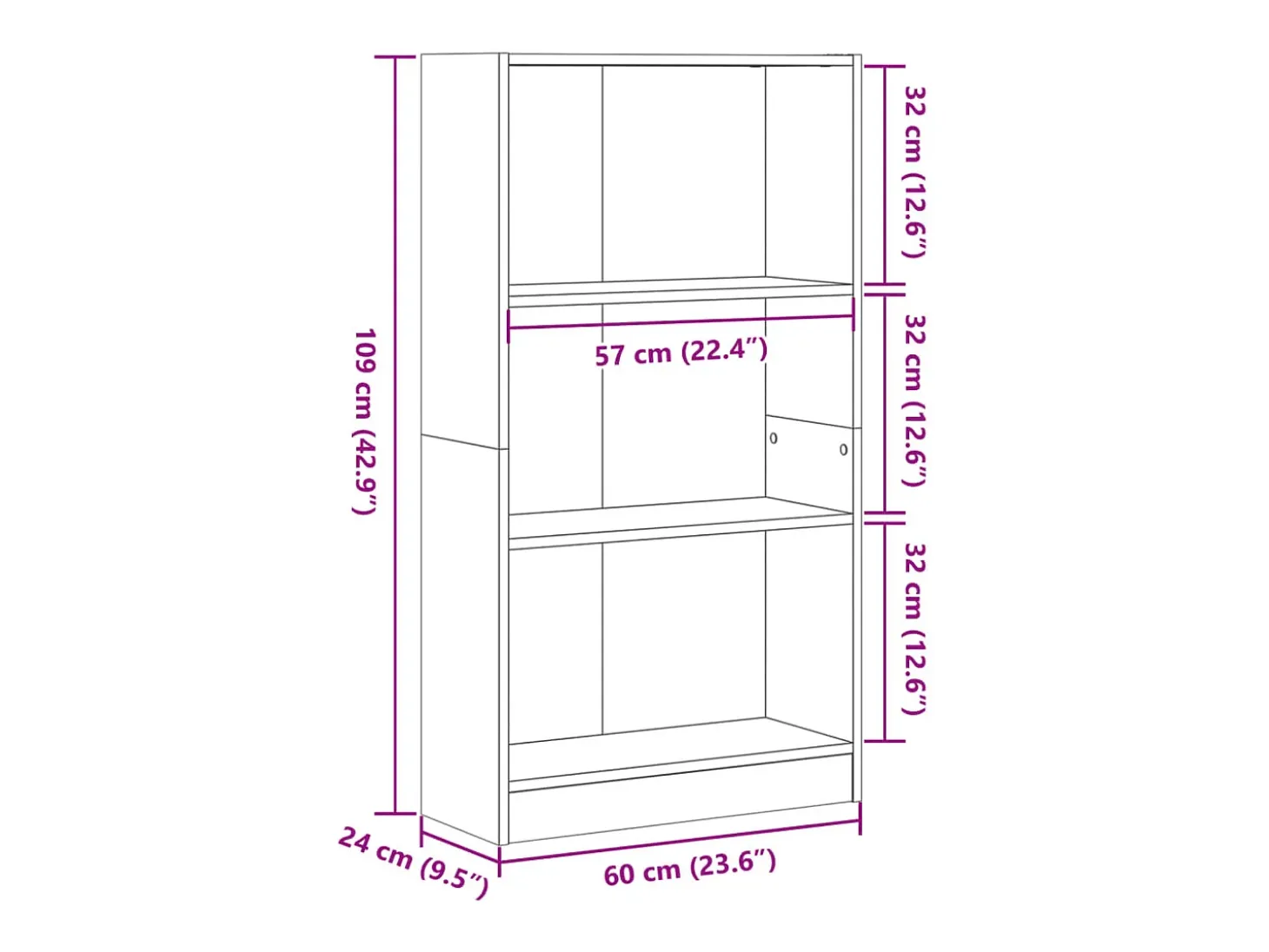 Estantería de madera de ingeniería gris hormigón 60x24x109 cm