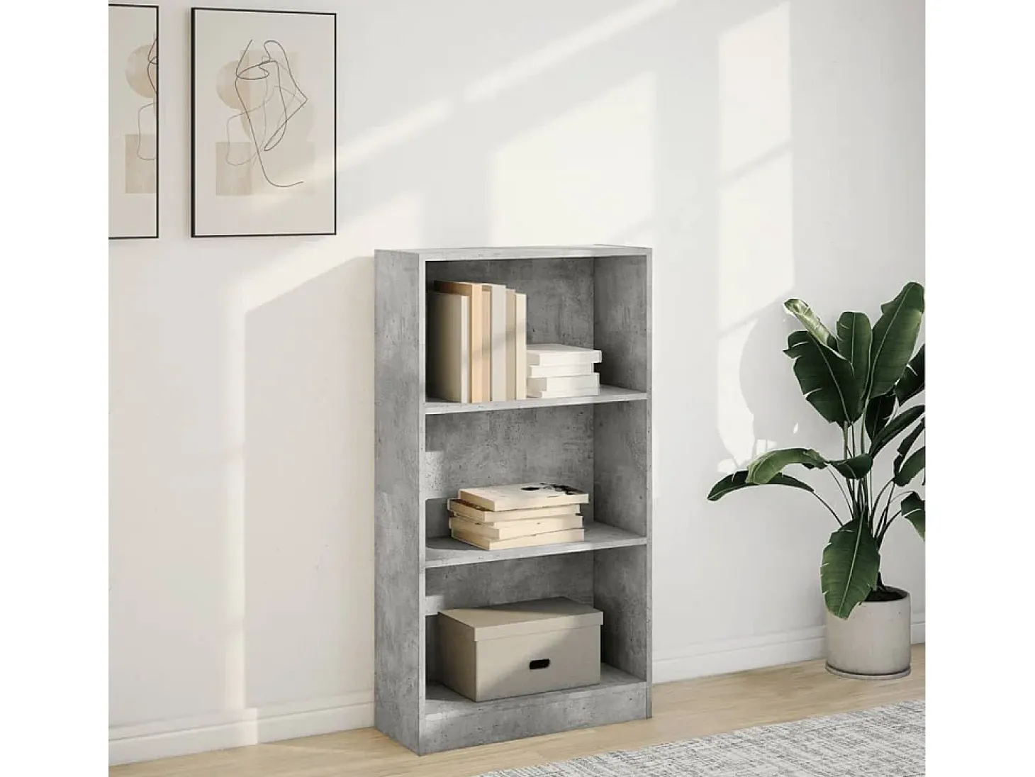 Estantería de madera de ingeniería gris hormigón 60x24x109 cm