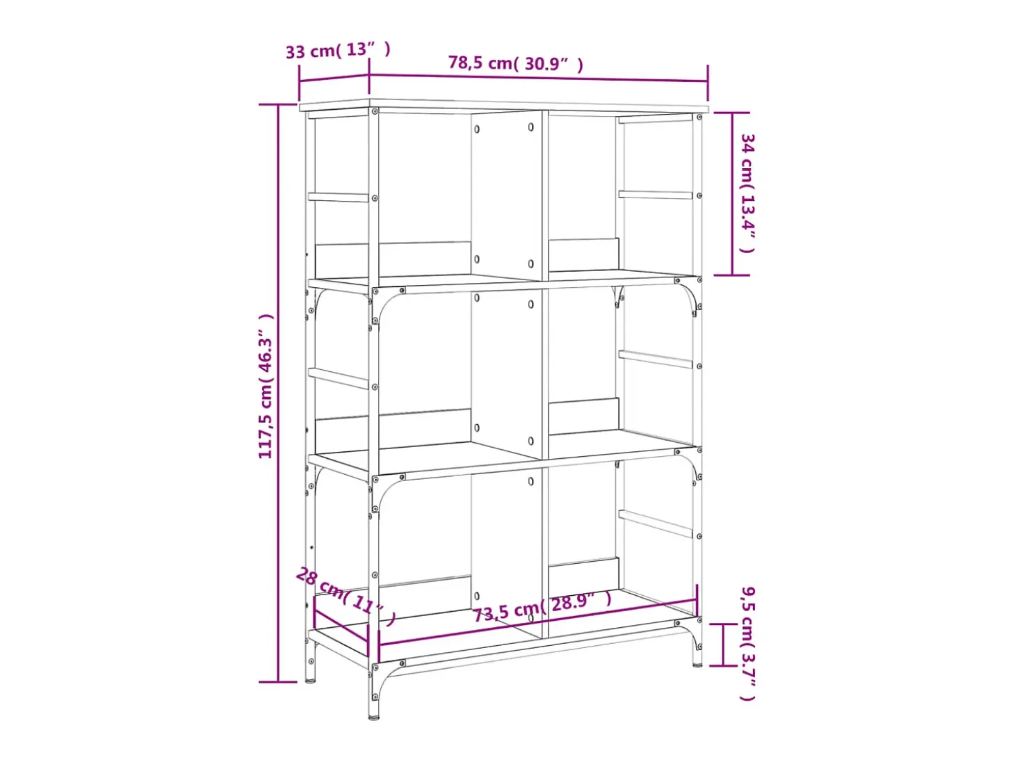 Estantería de madera de ingeniería negra 78,5x33x117,5 cm