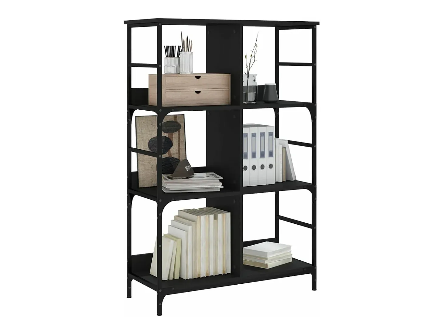 Estantería de madera de ingeniería negra 78,5x33x117,5 cm