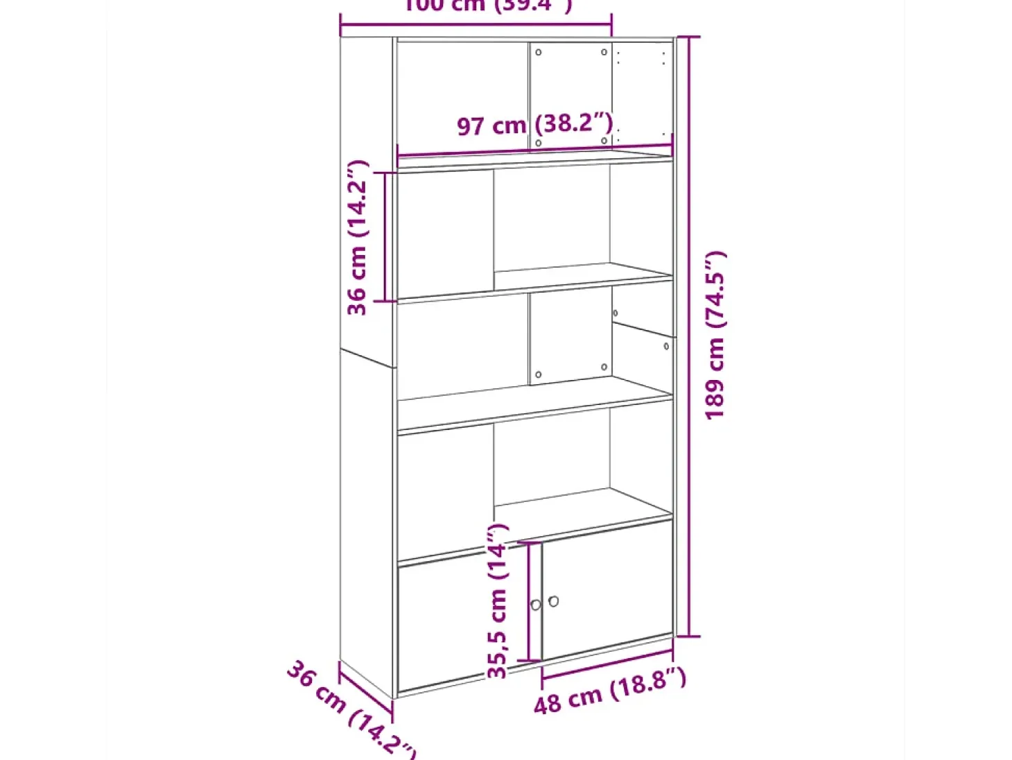 Estantería de madera de ingeniería roble Sonoma 100x36x189 cm