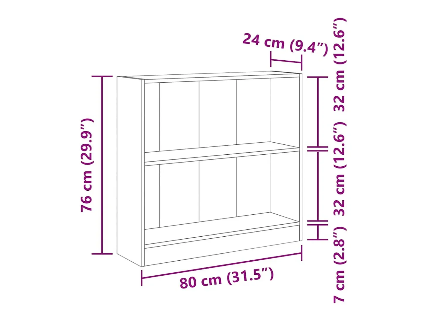 Estantería de madera de ingeniería gris Sonoma 80x24x76 cm