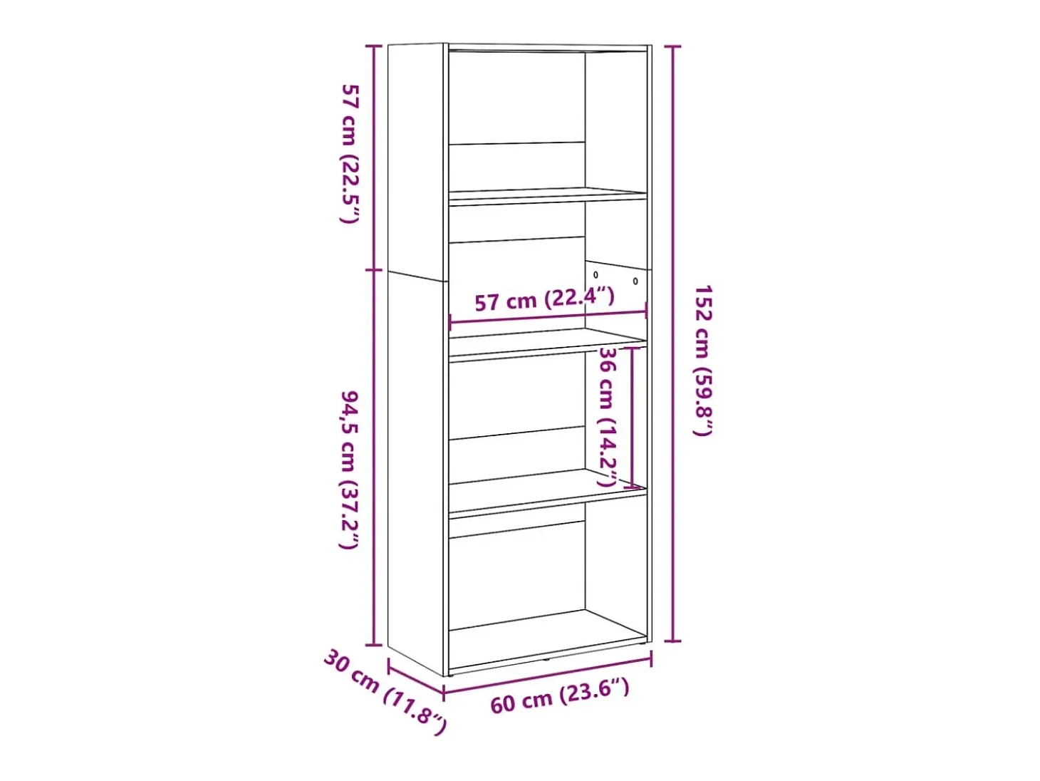 Estantería de madera de ingeniería blanca 60x30x152 cm