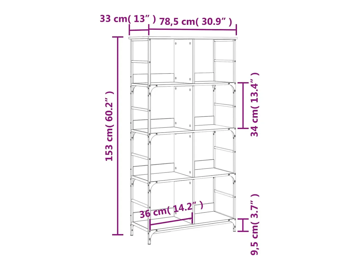 Estantería de madera de ingeniería gris Sonoma 78,5x33x153 cm