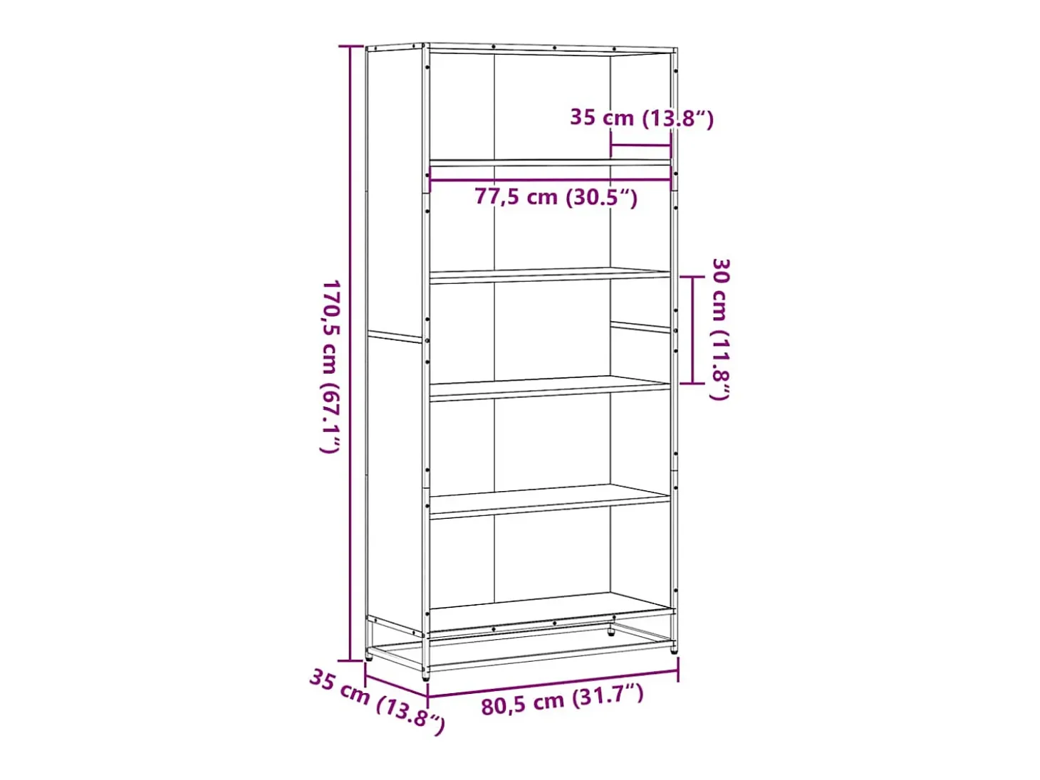Estantería de madera de ingeniería negra 80,5x35x170,5 cm