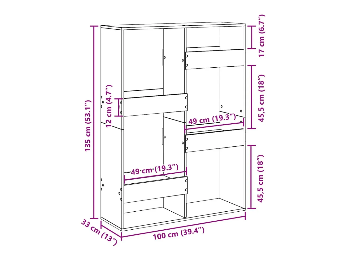 Estantería de madera de ingeniería gris hormigón 100x33x135 cm