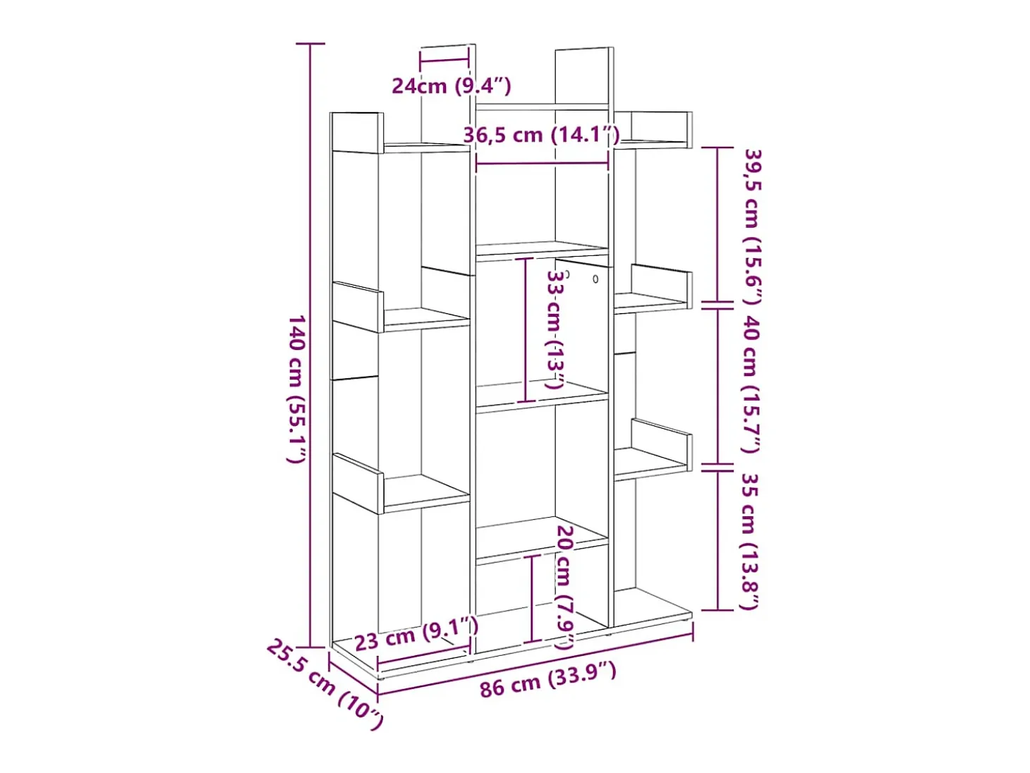 Estantería de madera de ingeniería roble artisan 86x25,5x140 cm