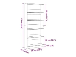 Estantería de madera de ingeniería roble artesanal 80x24x176 cm