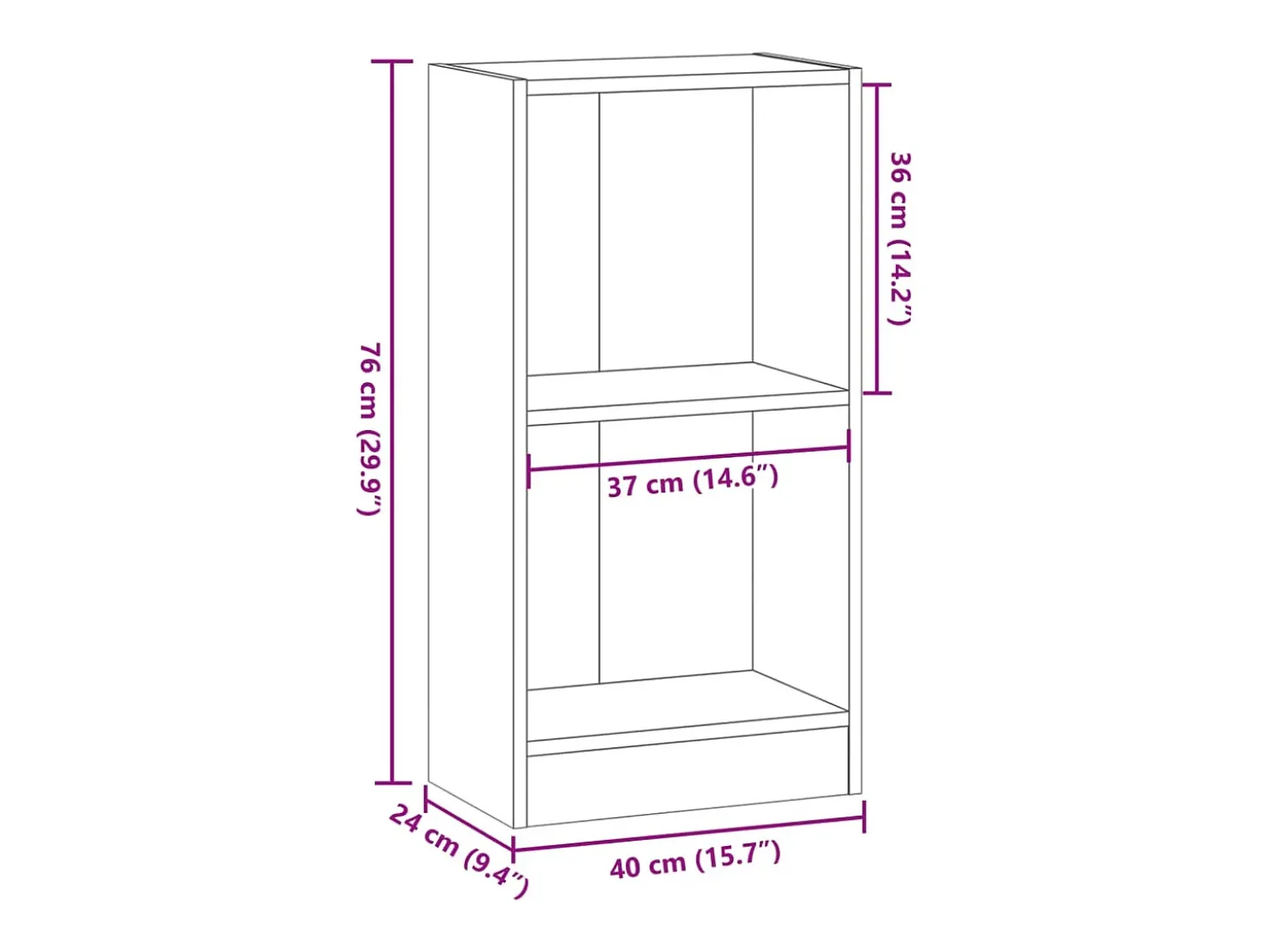Estantería de madera de ingeniería roble artesanal 40x24x76 cm