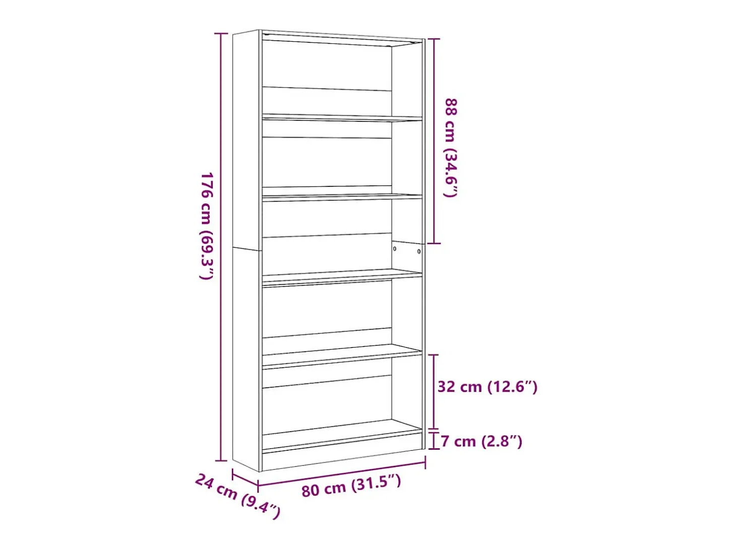 Estantería de madera de ingeniería blanca 80x24x176 cm
