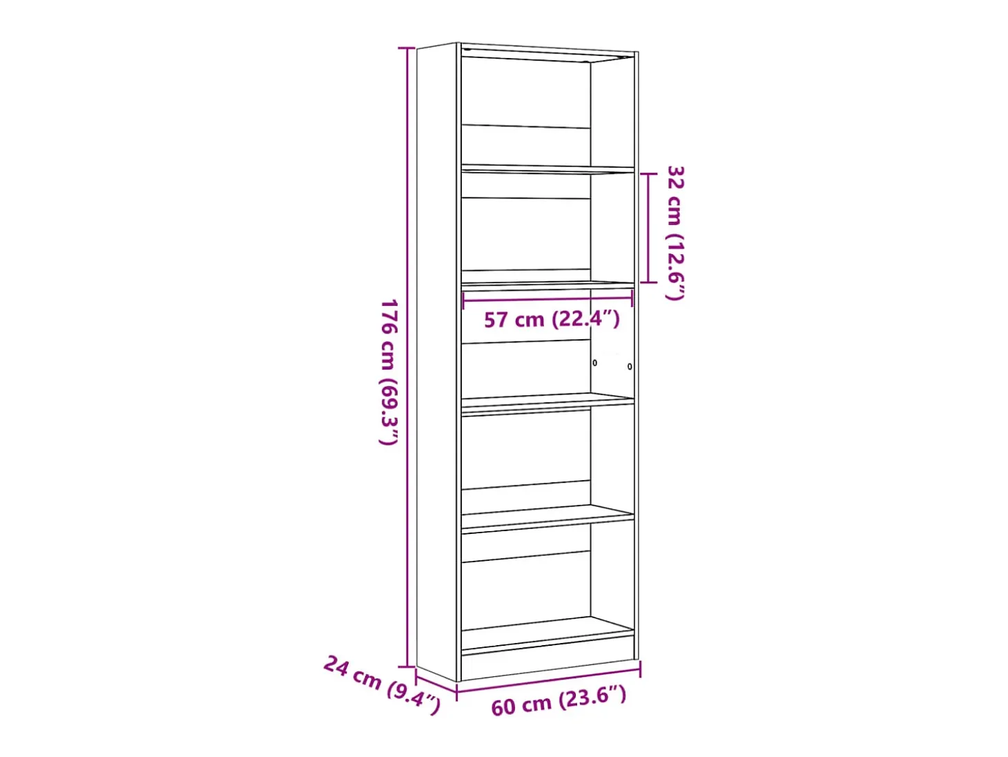 Estantería de madera de ingeniería roble Sonoma 60x24x176 cm