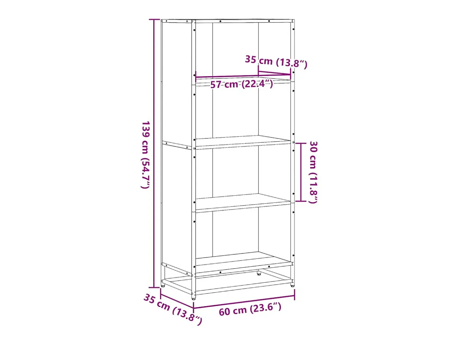 Estantería de madera de ingeniería negra 60x35x139 cm