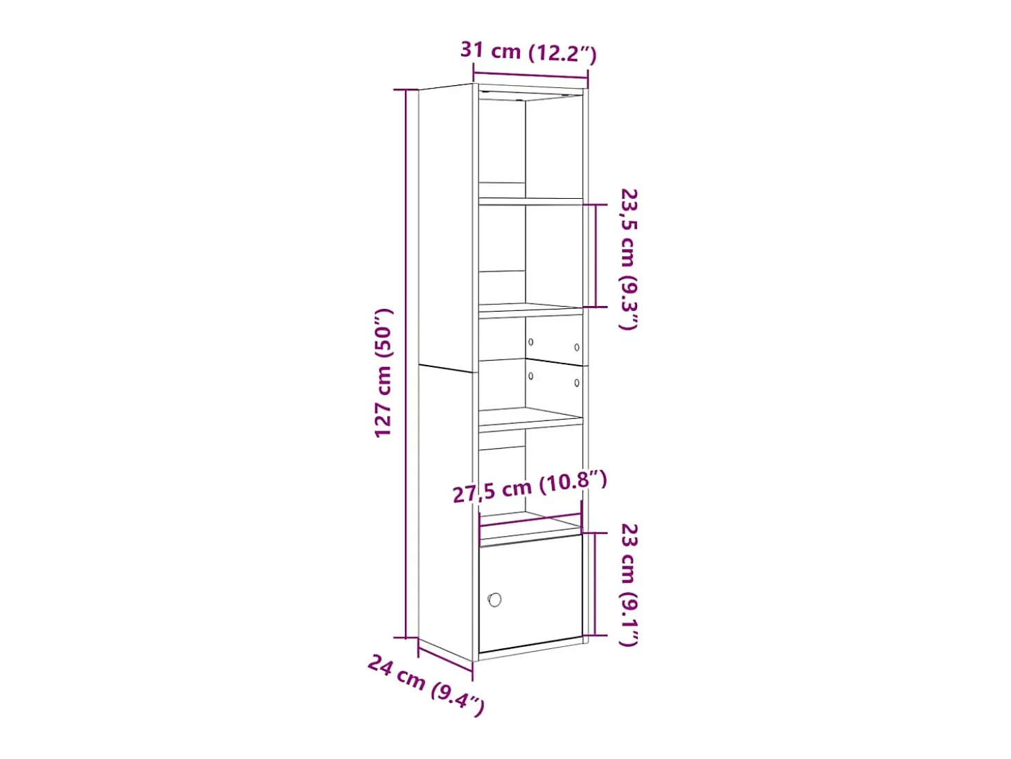 Estantería de madera de ingeniería blanca 31x24x127 cm