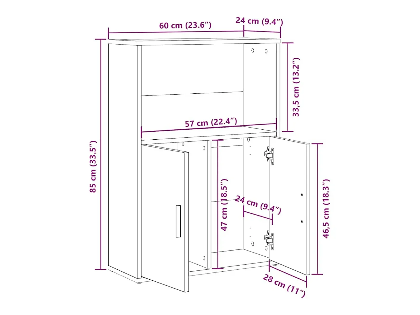 Estantería de madera de ingeniería gris hormigón 60x24x85 cm