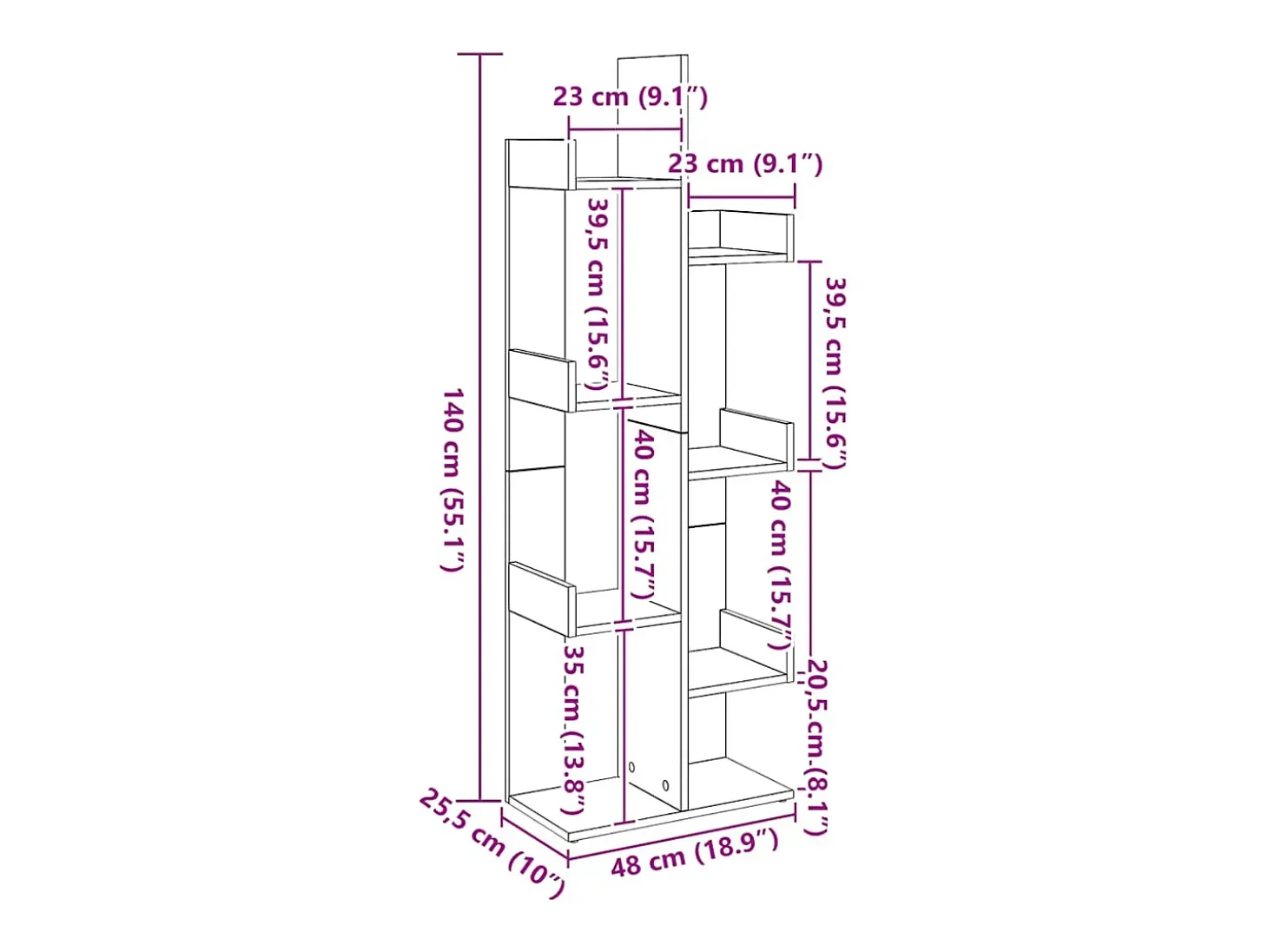 Estantería de madera de ingeniería roble artisan 48x25,5x140 cm