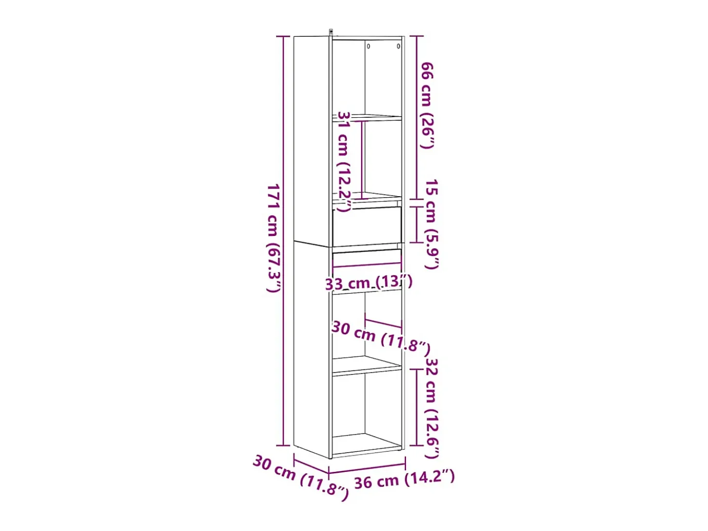 Estantería de madera de ingeniería roble artisan 36x30x171 cm
