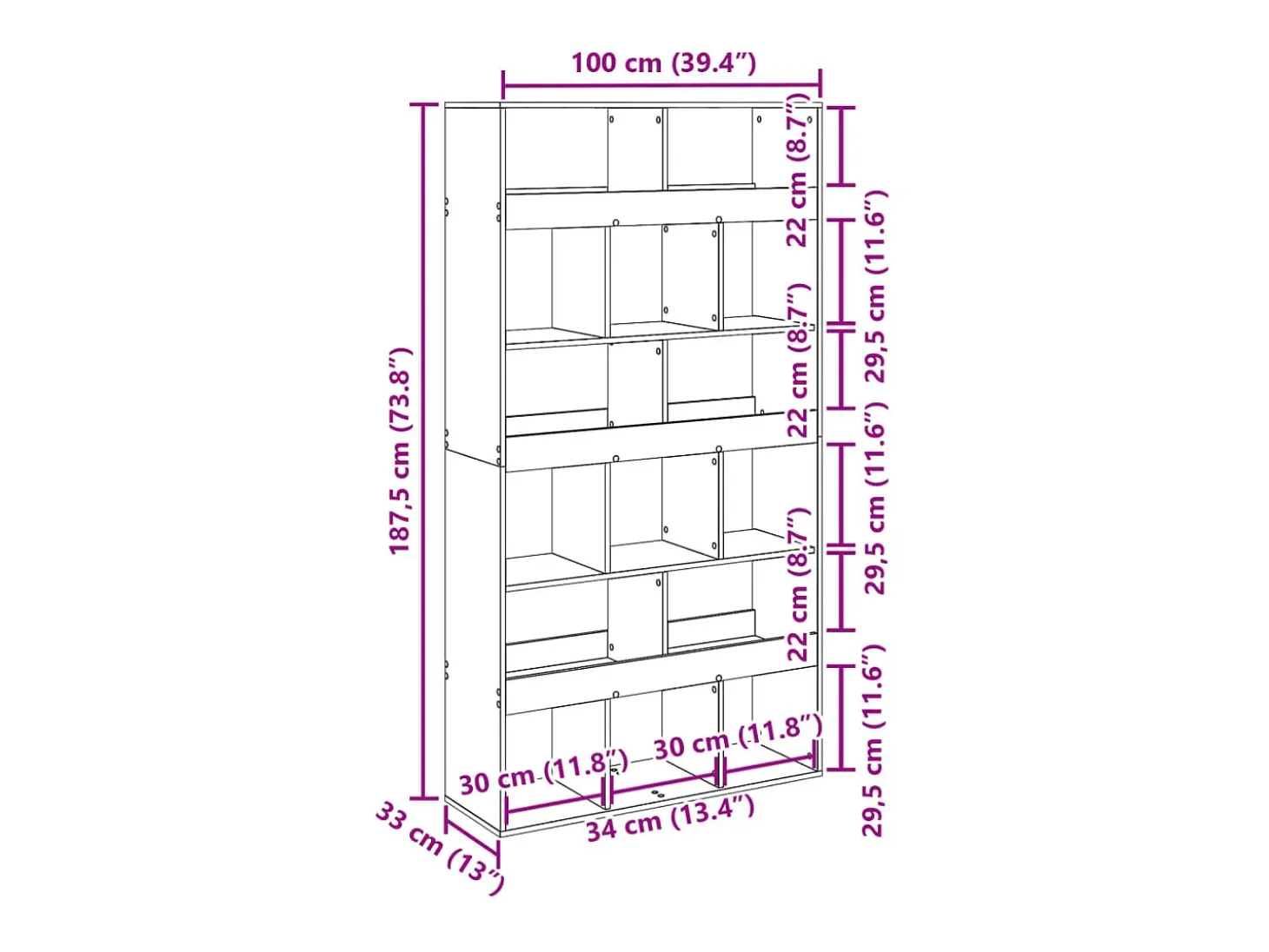 Estantería de madera de ingeniería roble Sonoma 100x33x187,5 cm