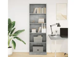 Estantería de madera de ingeniería gris hormigón 60x24x176 cm
