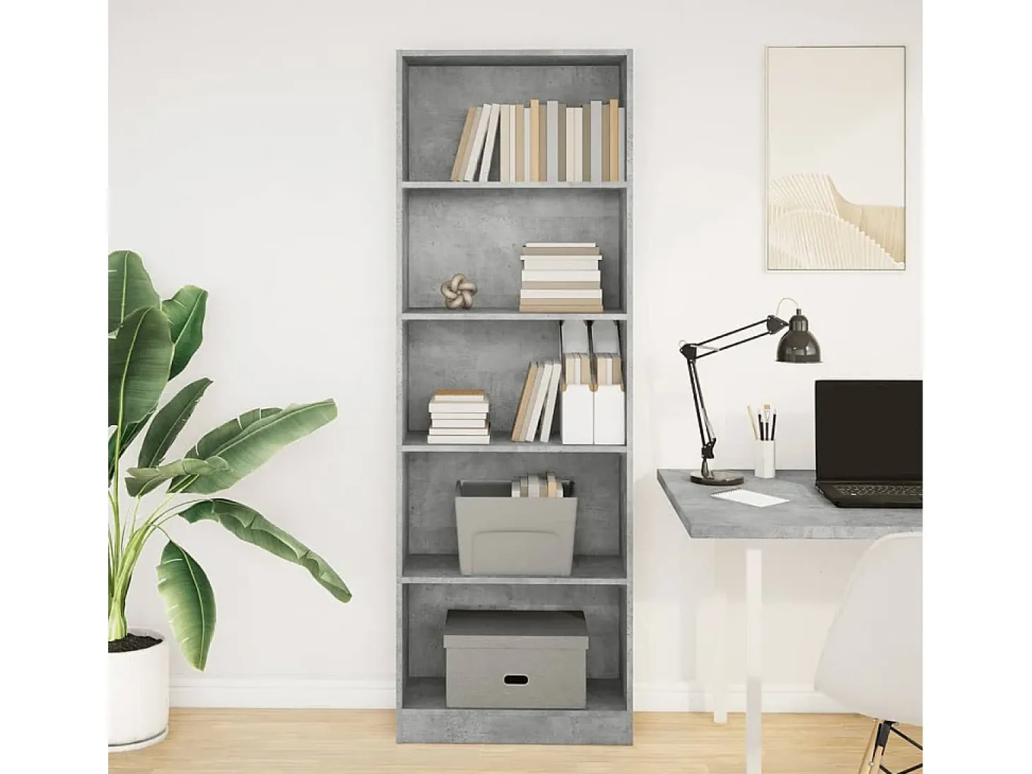 Estantería de madera de ingeniería gris hormigón 60x24x176 cm