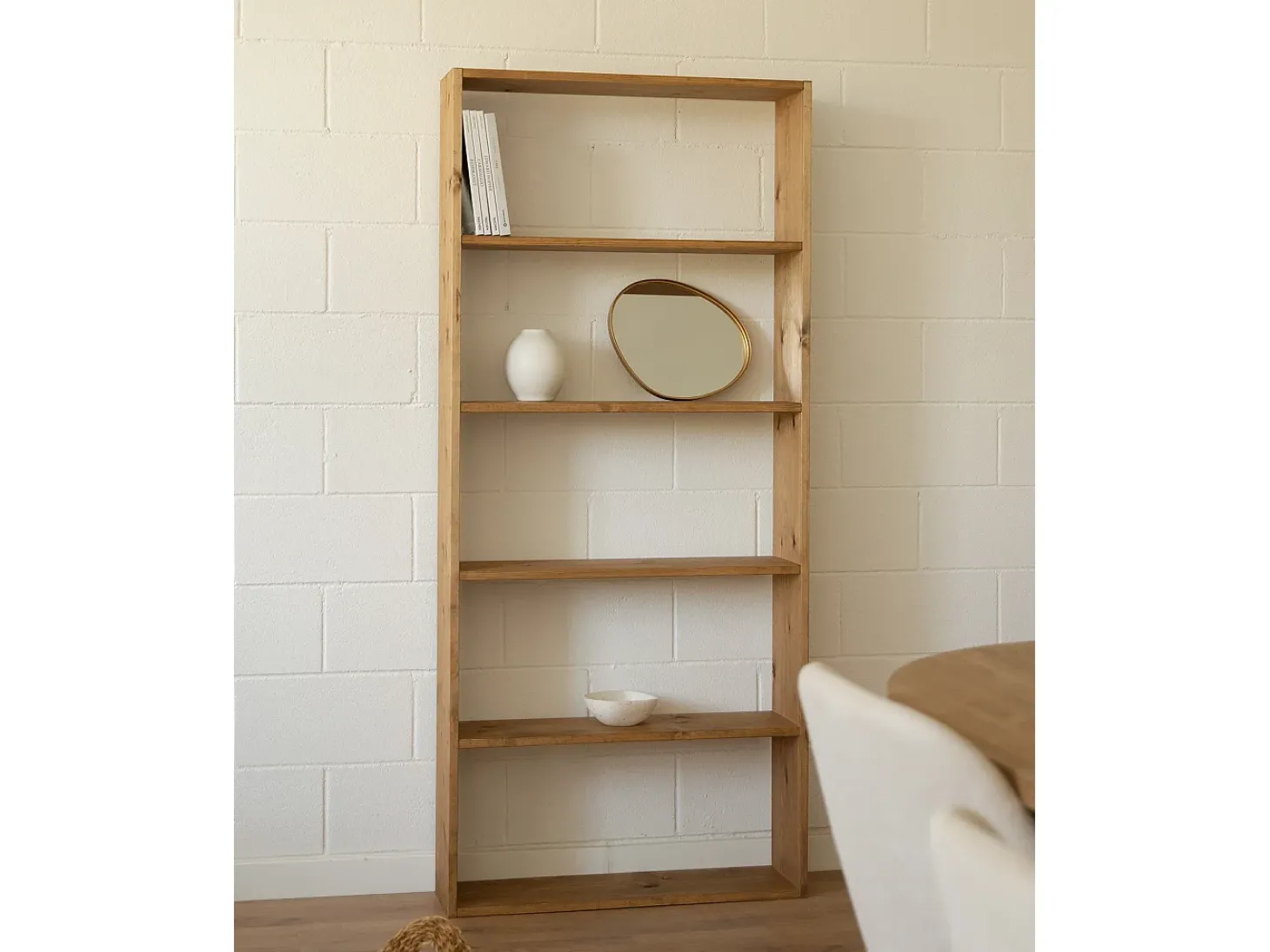Estantería de madera maciza con 4 estantes roble oscuro - SAURA - DECOWOOD