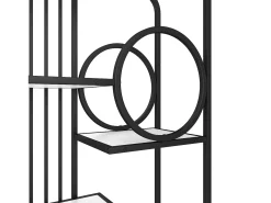 Estantería de metal y madera MDF - 3 estantes y 2 puertas - Blanco y negro