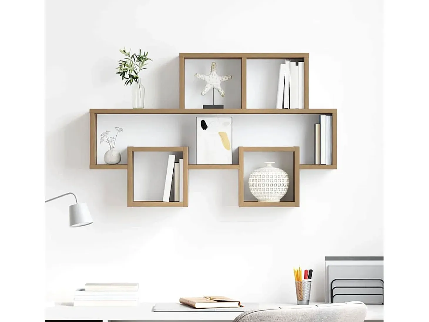 Estantería de pared con balda, roble hecho a mano, 82 x 15 x 51 cm
