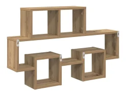 Estantería de pared con balda, roble hecho a mano, 82 x 15 x 51 cm