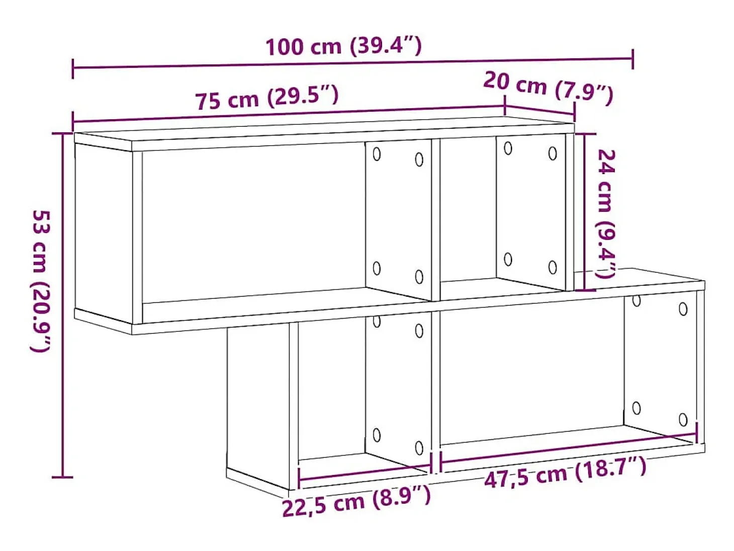 Estantería de pared con balda, roble artesanal, 100 x 20 x 53 cm