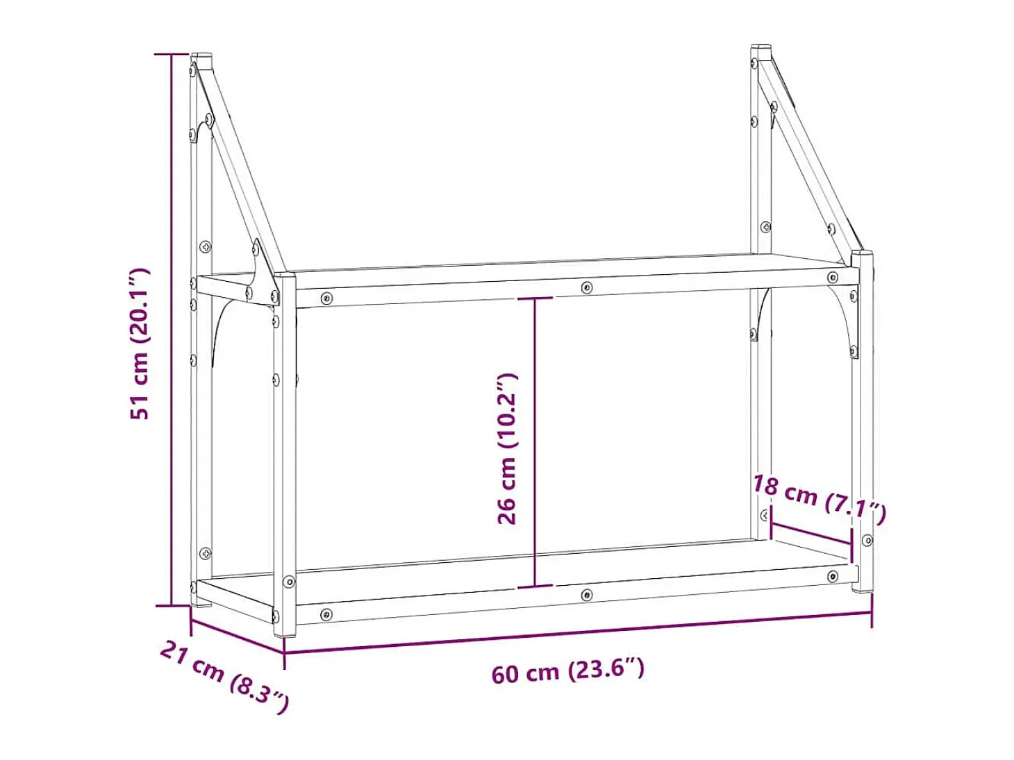 Estantería de pared con balda, roble artesanal, 60 x 21 x 51 cm