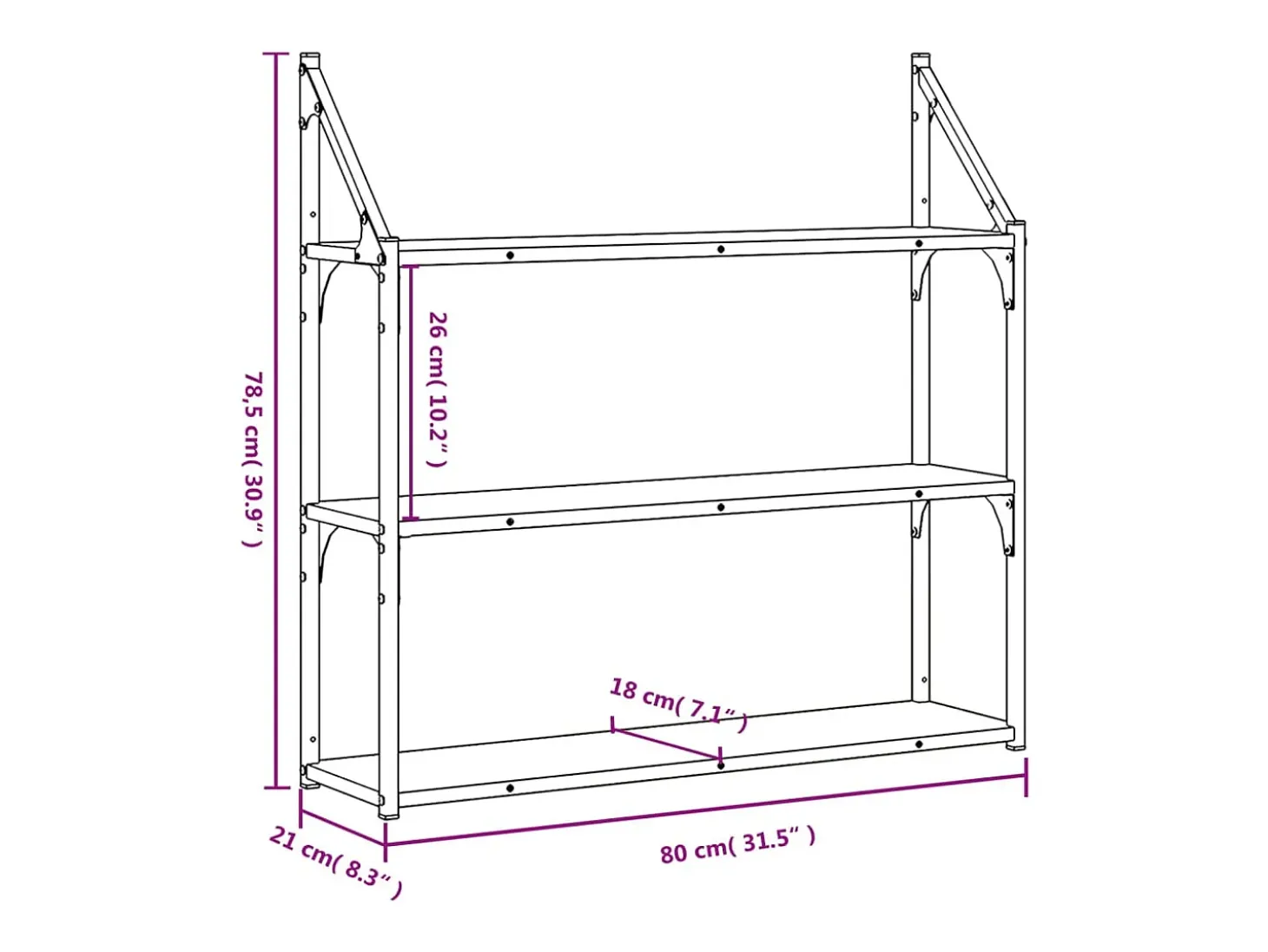 Estantería de pared de 3 niveles roble Sonoma 80x21x78,5 cm