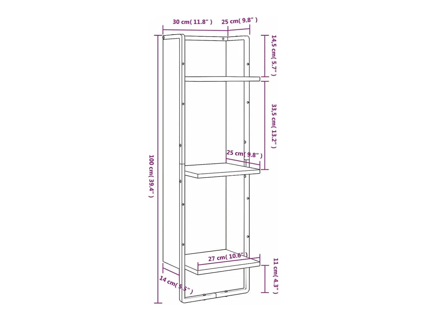 Estantería de pared de 3 niveles Sonoma gris 30x25x100 cm