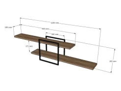 Estantería de Pared Diseño Madera Pino Negro - 2 Almacenamientos - Moderna y Práctica