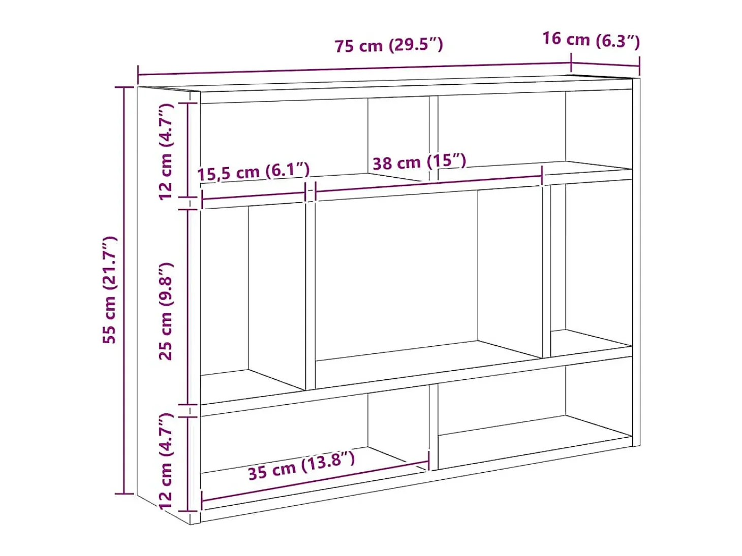 Estantería de pared madera contrachapada color roble 75x16x55cm