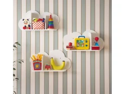 Estantería de pared nube para dormitorio infantil, set de 3 blanco
