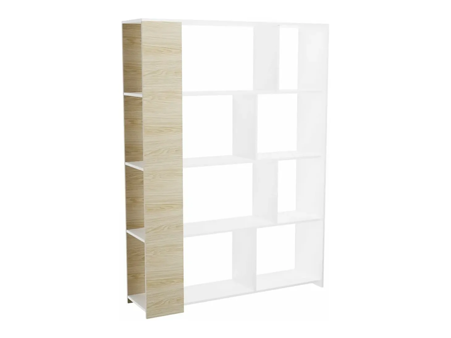 Estantería Decorativa, Librería, Separador Ambientes, Acabado en Roble y Blanco, Medidas: 176 cm (Alto) x 129 cm (Ancho) x 28 cm (Fondo) – Meyvaser