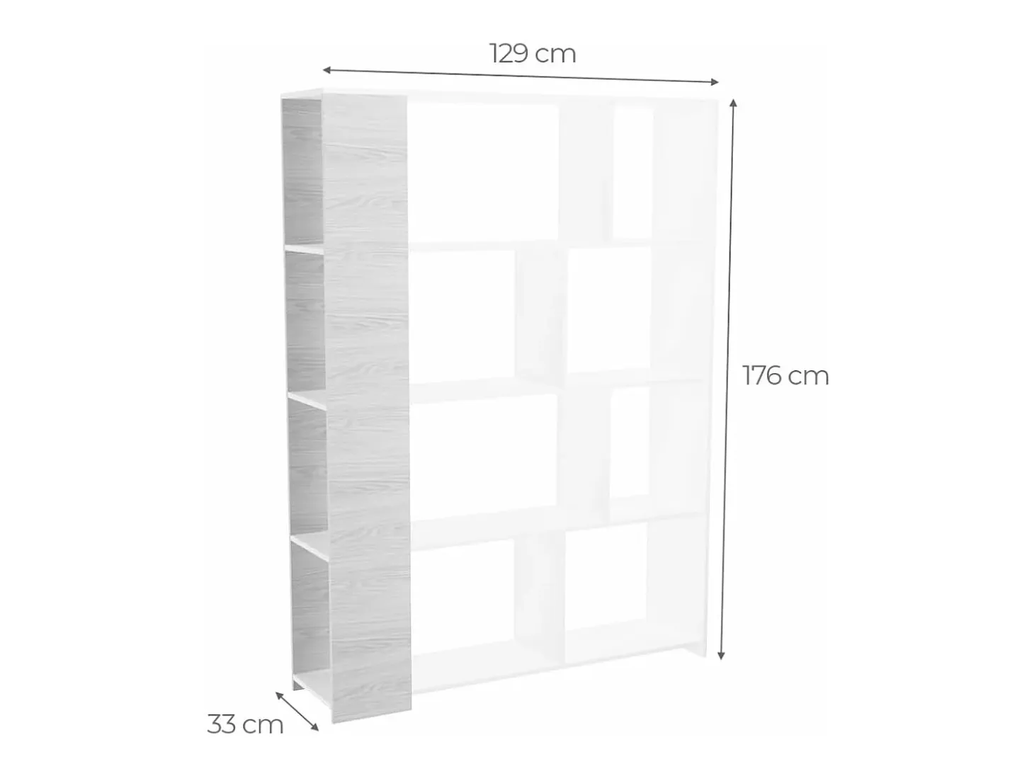 Estantería Decorativa, Librería, Separador Ambientes, Acabado en Roble y Blanco, Medidas: 176 cm (Alto) x 129 cm (Ancho) x 28 cm (Fondo) – Meyvaser