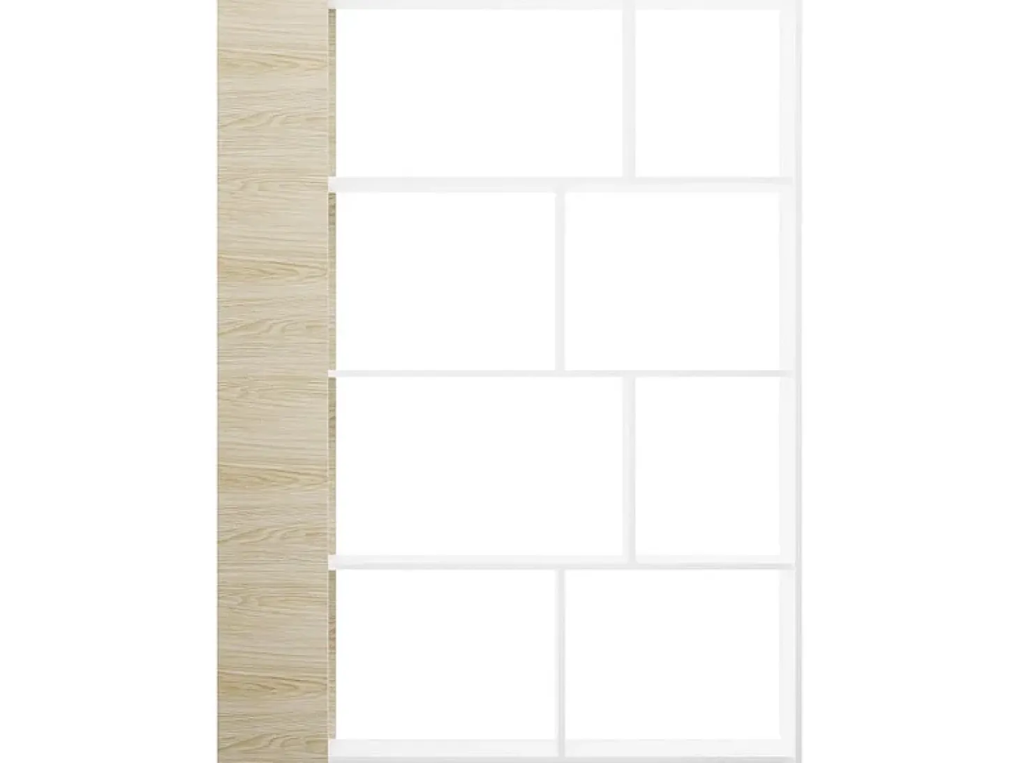 Estantería Decorativa, Librería, Separador Ambientes, Acabado en Roble y Blanco, Medidas: 176 cm (Alto) x 129 cm (Ancho) x 28 cm (Fondo) – Meyvaser
