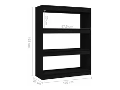 Estantería divisor de espacios madera pino negro 100x30x103 cm