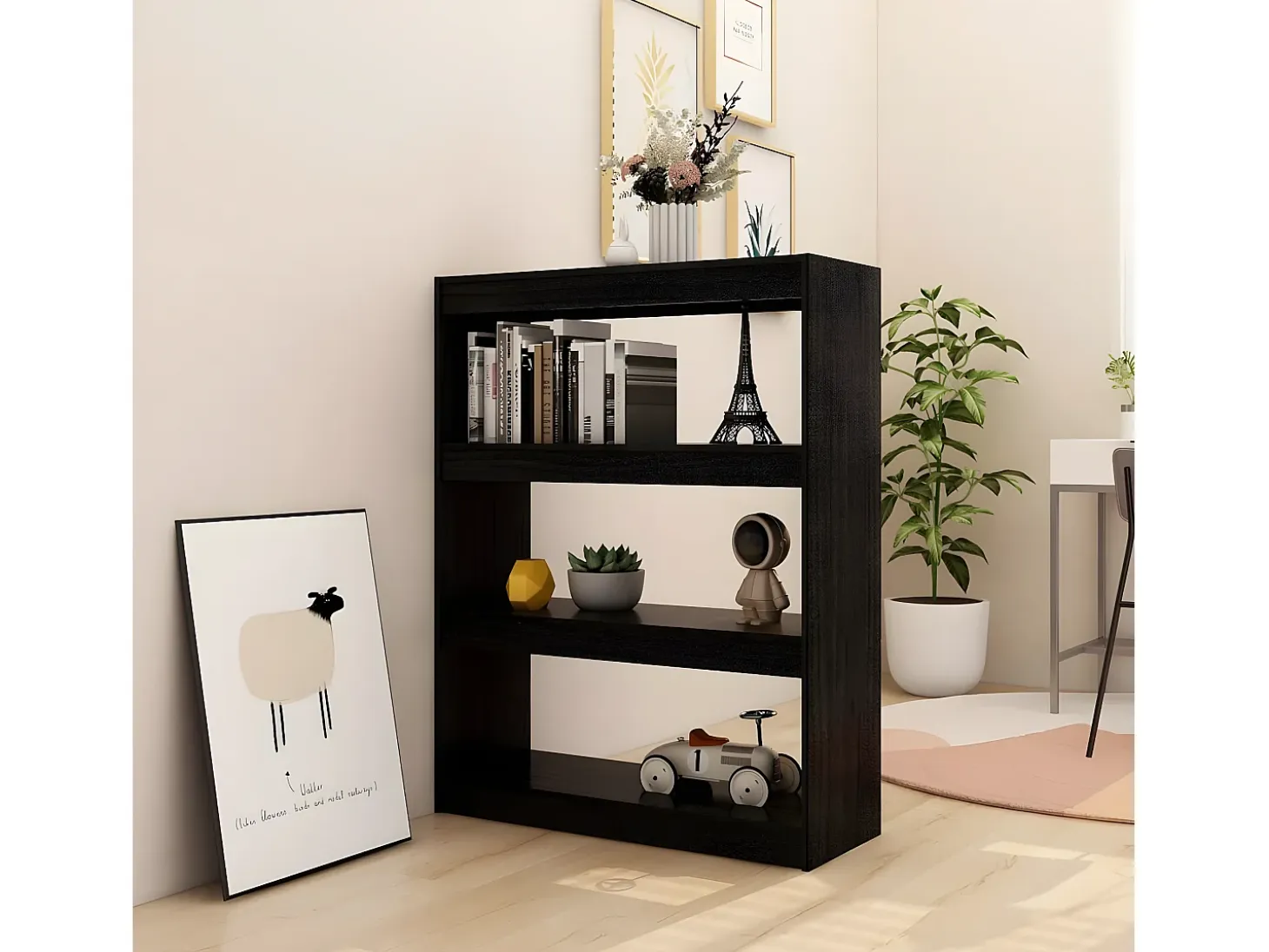Estantería divisor de espacios madera pino negro 100x30x103 cm